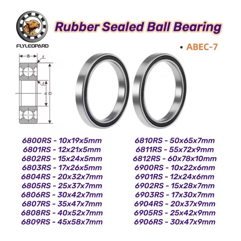 Set di 2 cuscinetti a sfere sigillati RS ABEC 7 - 6810RS, 6800RS, 6801RS, 6802RS, 6803RS, 6804RS, 6805RS  - 2 Compatibilità per 