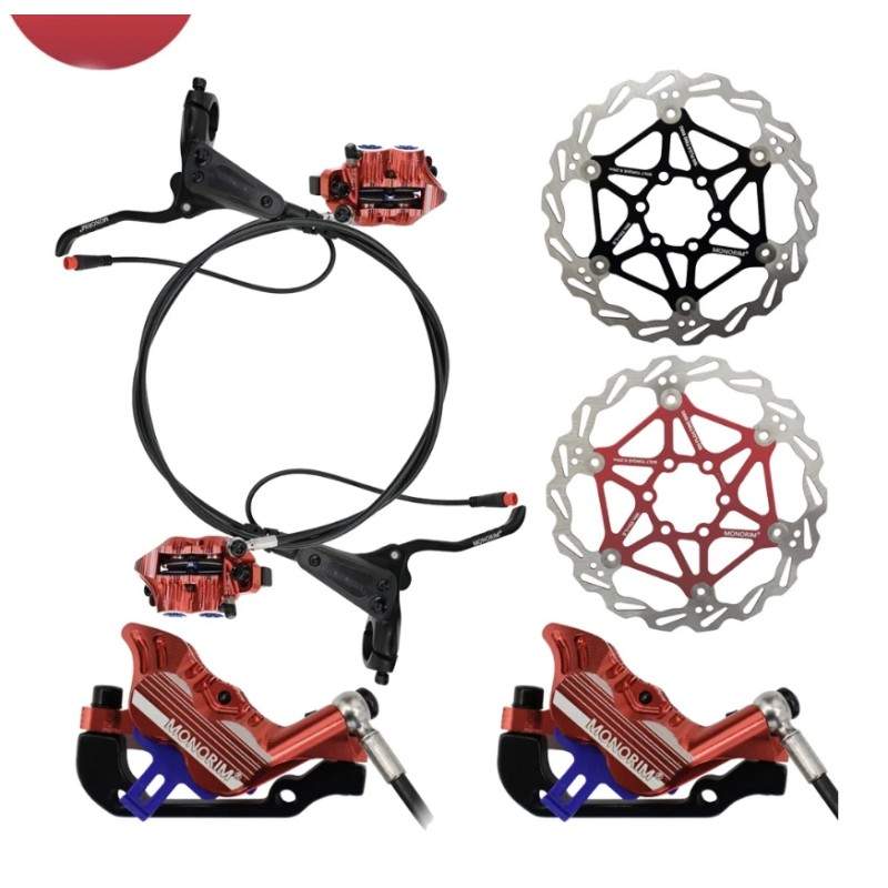 Complete Monorim EB01 hydraulische remset met 4 zuigers - hendels, remklauwen, kabel en remschijf Monorim - 1 Complete Monorim E