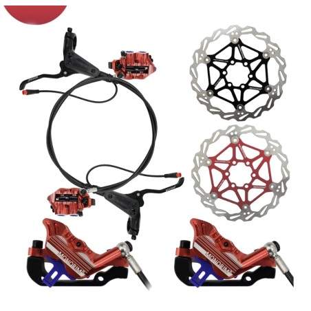 Kit completo frenos hidraúlicos Monorim EB01 de 4 pistones - manetas, pinzas, cable y disco de freno Monorim - 1 Kit completo fr